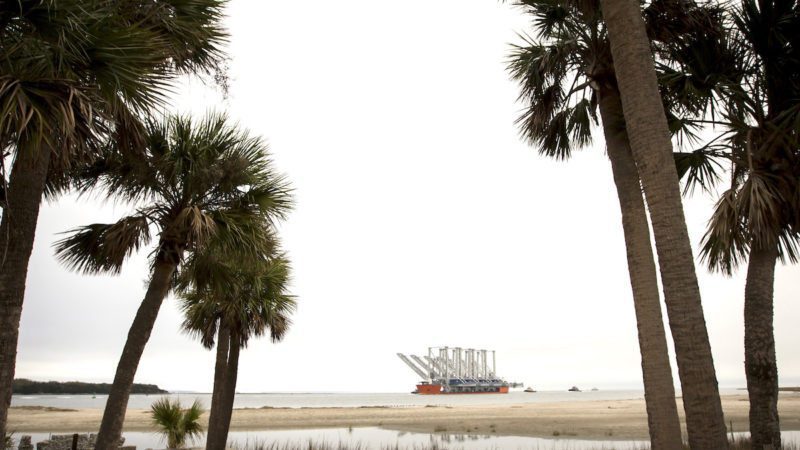 Boskalis vessel Teal transports four new ship-to-shore cranes up the Savannah River to Garden City Terminal at the Port of Savannah, Monday, Dec. 5, 2016. (Georgia Ports Authority/Stephen B. Morton)