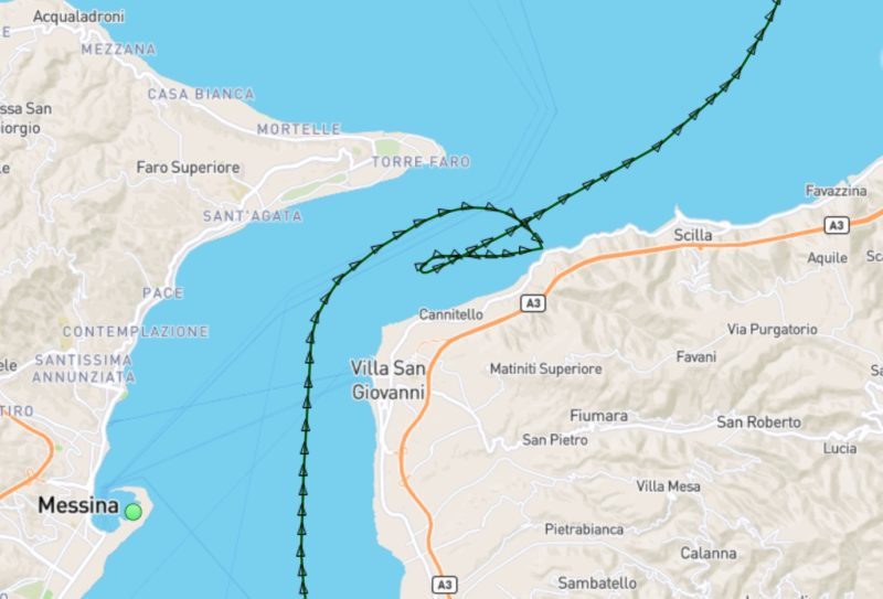 AIS shows the track of the Maersk Gustav. Credit. MarineTraffic.com