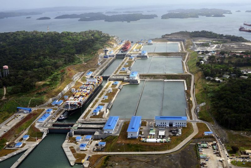 Neopanamax ships transit the Panama Canal's new Agua Clara locks, located on the Atlantic side of the waterway. Photo: Panama Canal Authority