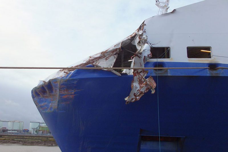 Damage to the bow of the Primula Seaways. Photo: MAIB