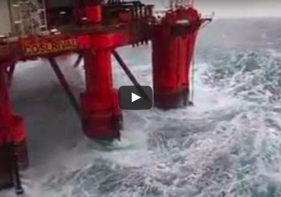 WATCH: North Sea Platform and Accommodation Rig Take HUGE Wave