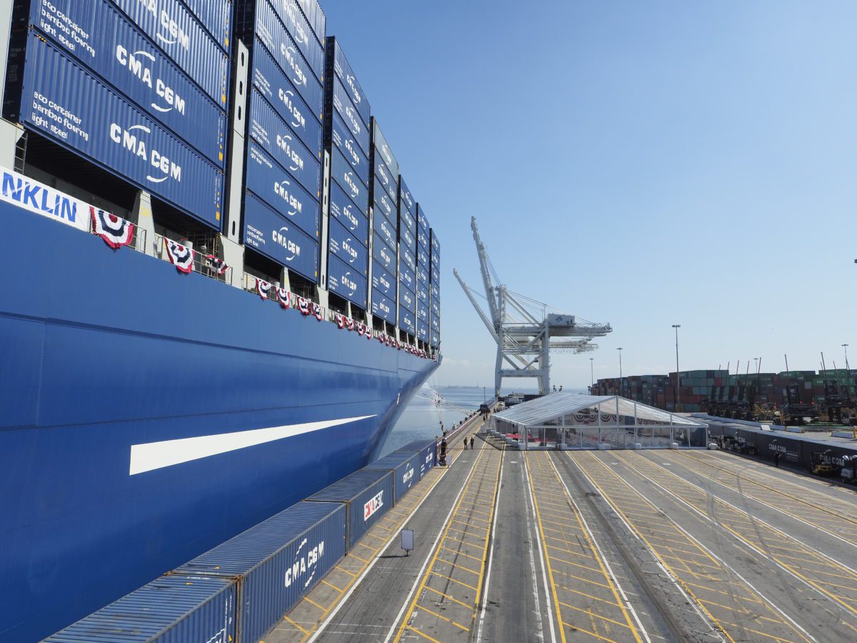 CMA CGM mega sized containership M/V Benjamin Franklin