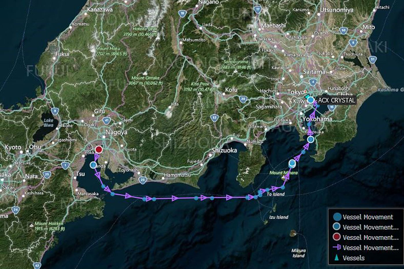 Route of damaged containership ACX Crystal