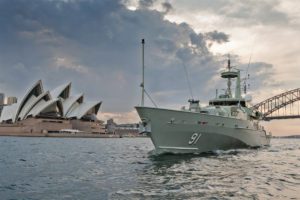 HMAS Bundaberg Underway passing the Sydney Opera House