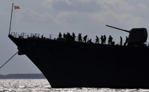 US Navy warship USS Stethem visits Okinawa, Japan.