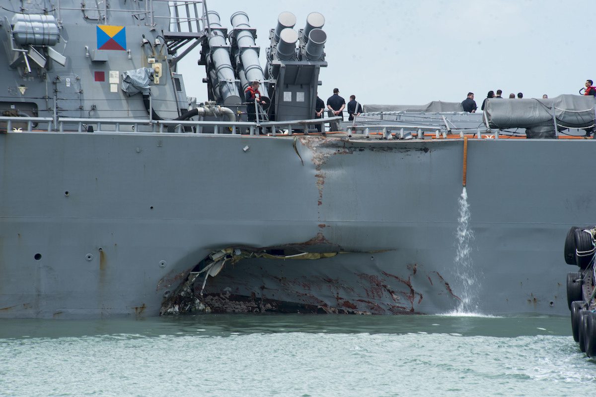 USS John S. McCain Arrives in Singapore After Collision; Photos Show Extent of Damage