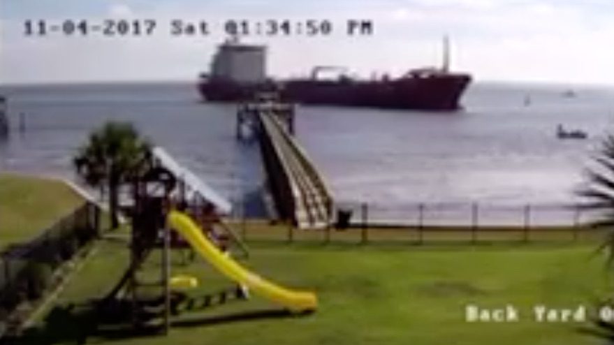 WATCH: Security Camera Catches Tanker Running Aground on Cape Fear River