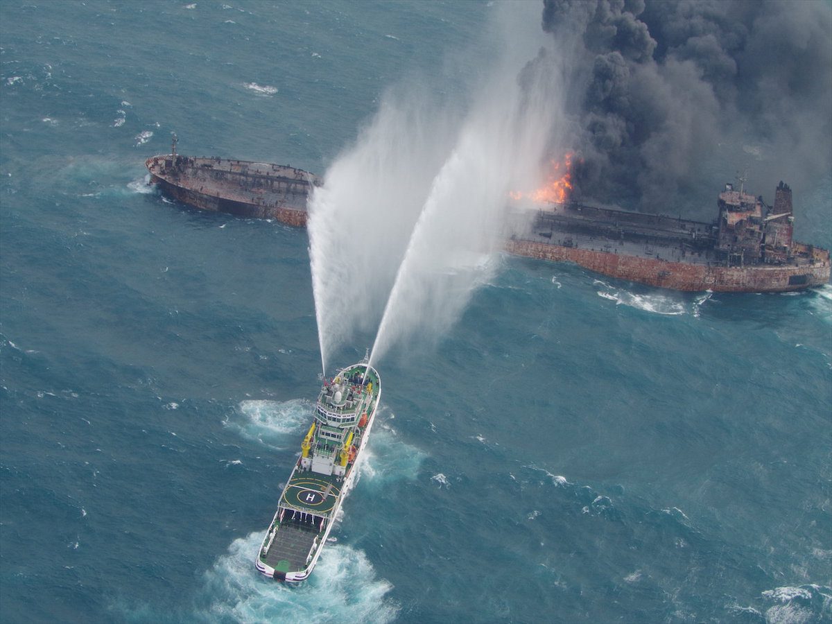 Stricken Iranian Oil tanker Drifts Into Japan’s Economic Zone as Fire Rages On