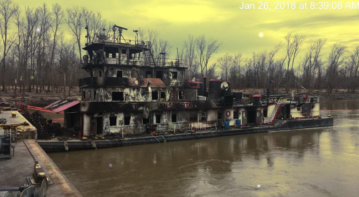 Fire Ravages Towing Vessel on Lower Mississippi River Near Vicksburg