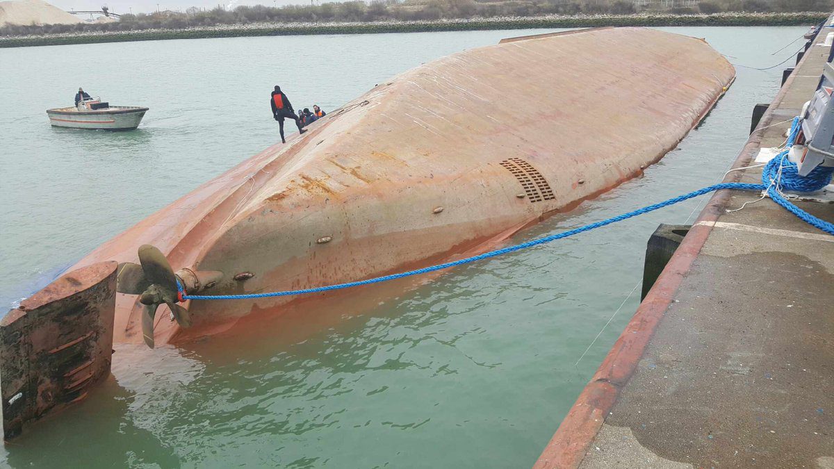Two Days After Collision, Capsized Cargo Ship Arrives Pier Side in Le Havre