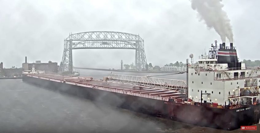 Incident Video: 1,000-Foot Laker ‘American Spirit’ Runs Aground in Duluth Harbor