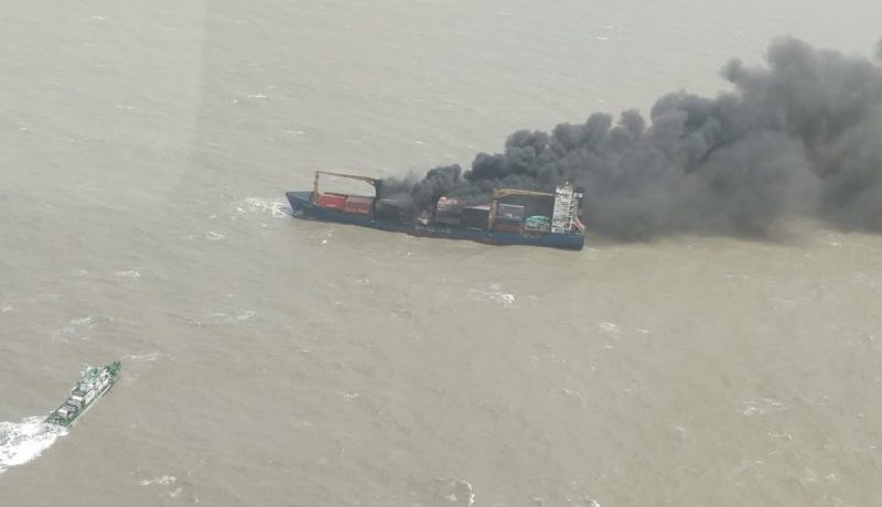 Burning Container Ship Grounds, Partially Sinks Off India
