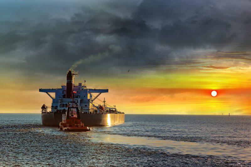 ship at sunset