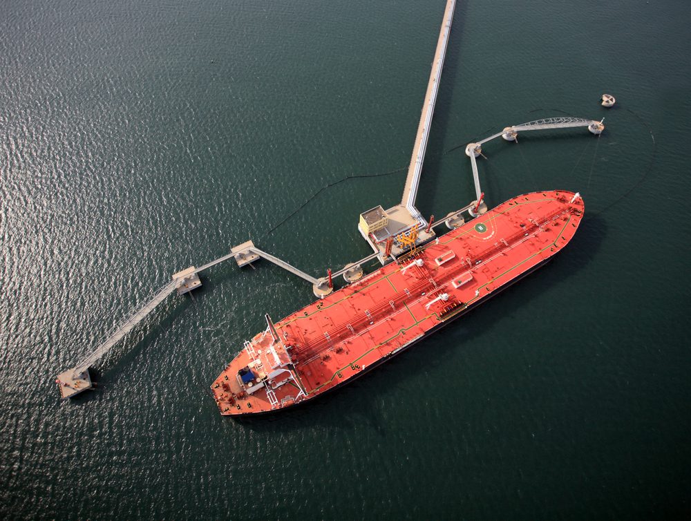 Stock photo shows an oil tanker at a terminal