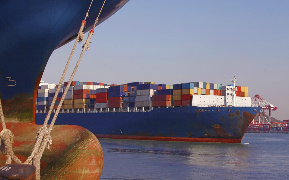 A containership in port