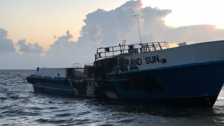 Crewboat 'Grand Sun' Catches Fire Off Louisiana -Photos