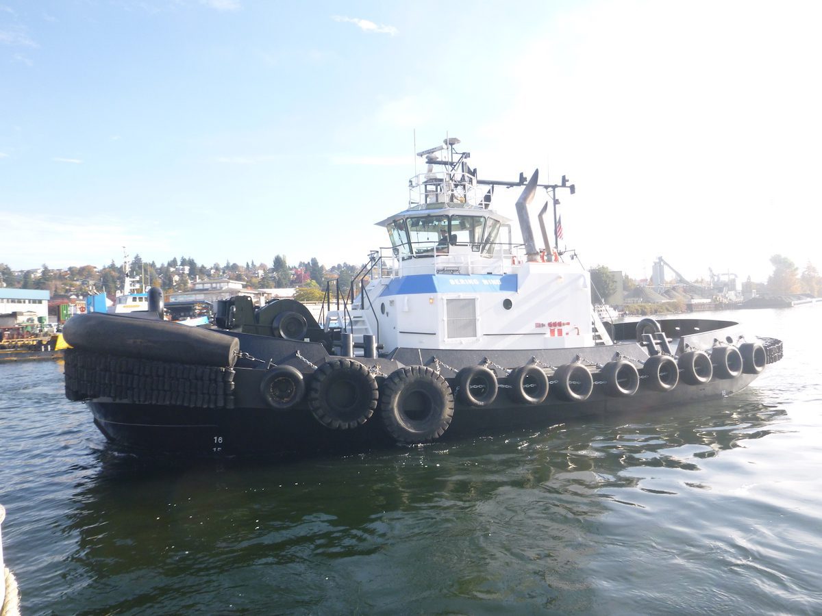 Powerful Harbor Tug Bering Wind Coming to Anchorage