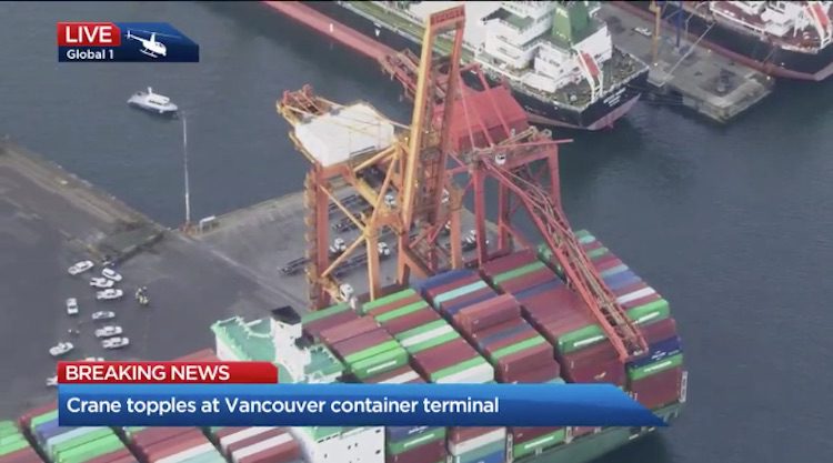 Crane Booms Collapses onto Containership at Port of Vancouver