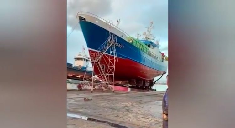 Watch: Fishing Boat Topples at Repair Yard in Spain