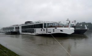 General view shows the tourist vessel Viking Sigyn which was involved in a ship accident that killed several people on the Danube river in Budapest