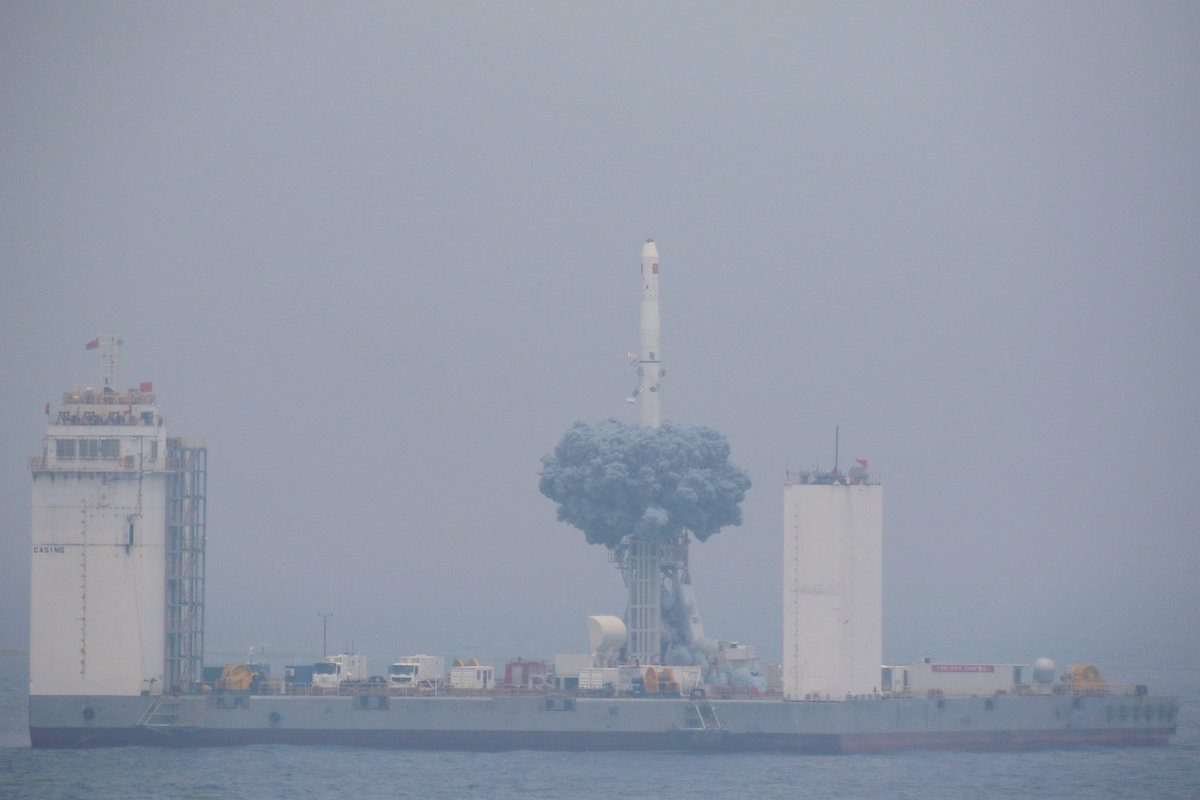 Long March-11 rocket takes off from an offshore platform in the Yellow Sea off Shandong