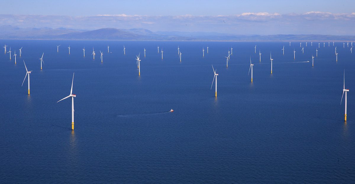 FILE PHOTO: General view of the Walney Extension offshore wind farm operated by Orsted off the coast of Blackpool