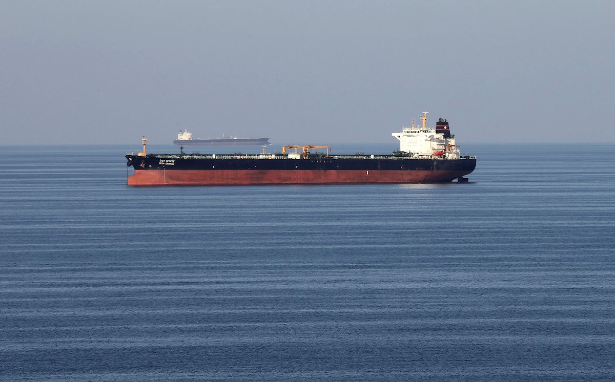 Oil tankers pass through the Strait of Hormuz