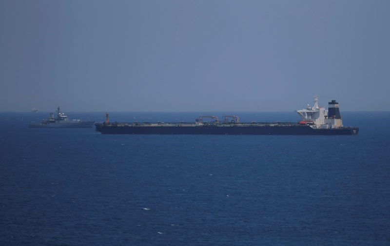 Oil supertanker Grace 1 sits anchored in waters of the British overseas territory of Gibraltar