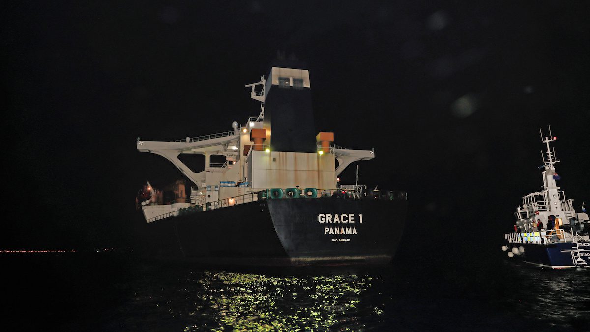 Oil supertanker Grace 1 seen in waters of British overseas territory of Gibraltar