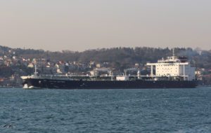 Oil tanker British Heritage sails in the Bosphorus, on its way to the Black Sea, in Istanbul