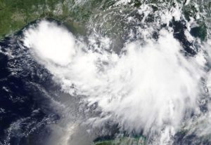 Tropical Storm Barry is shown in the Gulf of Mexico approaching the coast of Louisiana