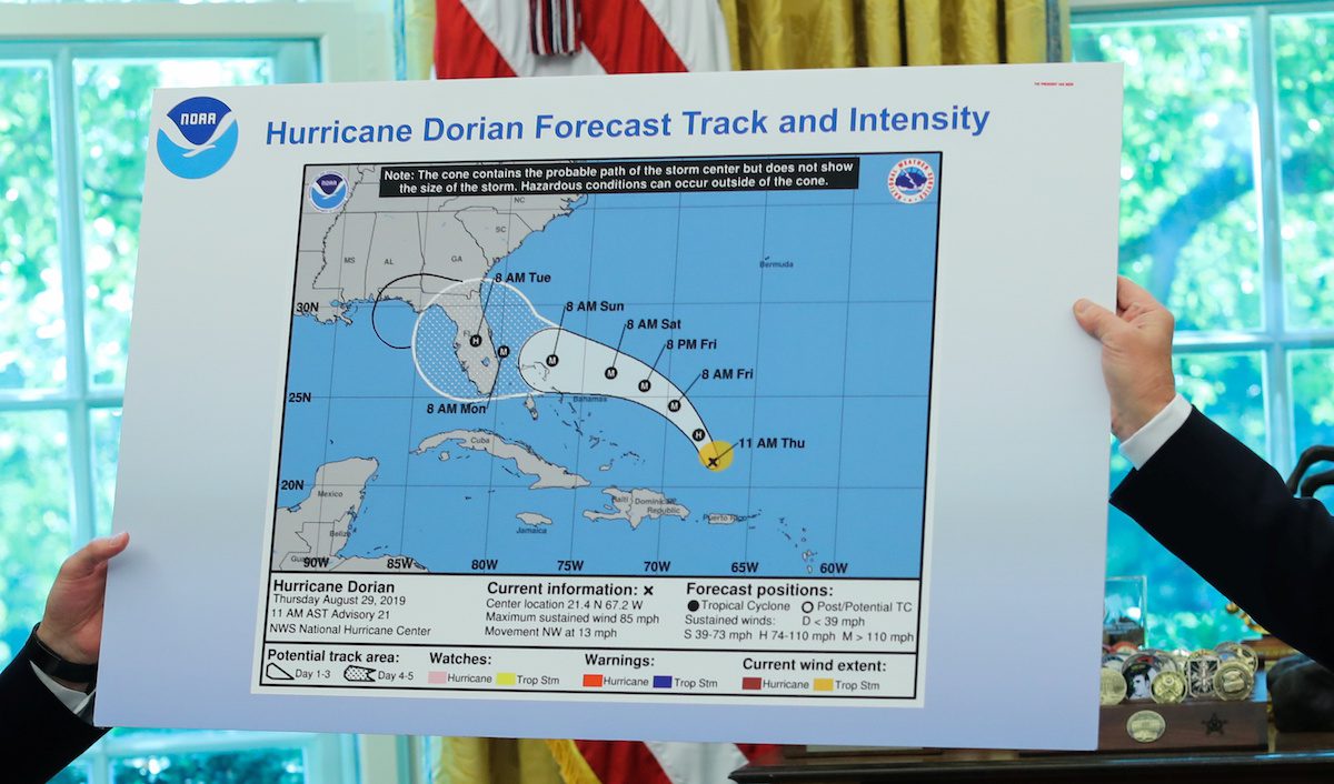 U.S. President Trump receives a Hurricane Dorian update at the White House in Washington