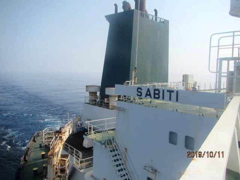 The Iranian-owned Sabiti oil tanker is seen sailing in the Red Sea