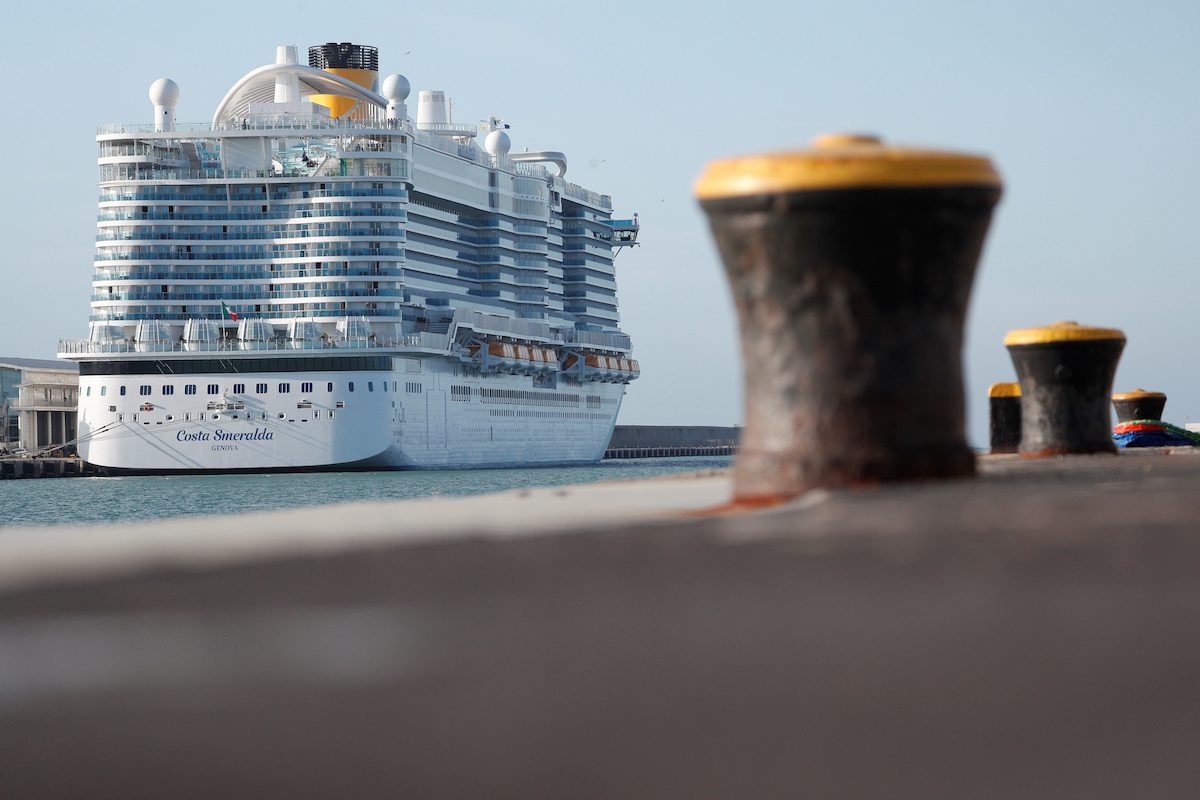 The Costa Smeralda cruise ship is docked at the Italian port of Civitavecchia