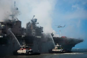 Fire Continues to Burn on USS Bonhomme Richard