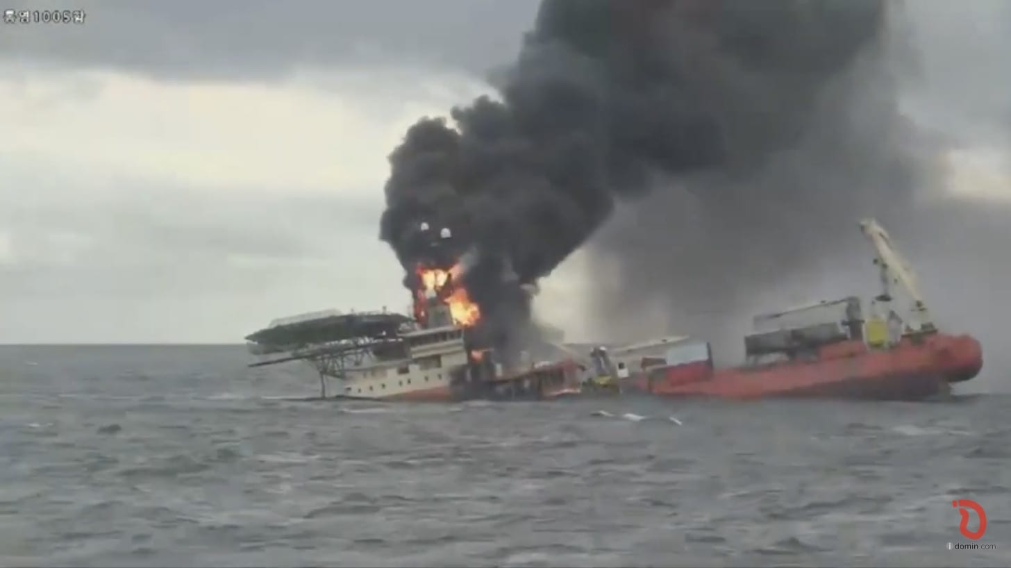 Cable Laying Vessel Catches Fire and Sinks Off South Korea – Incident Video