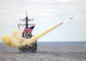 American Flag US Harpoon anti-ship missile launch