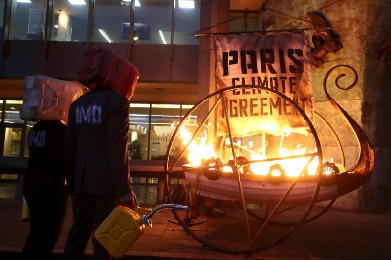Ocean Rebellion protest outside the International Maritime Organisation headquarters in London