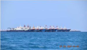 Chinese militia vessels anchored on reef