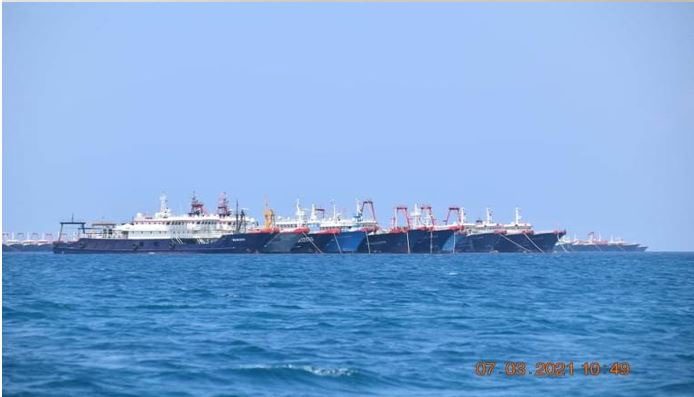 Chinese militia vessels anchored on reef