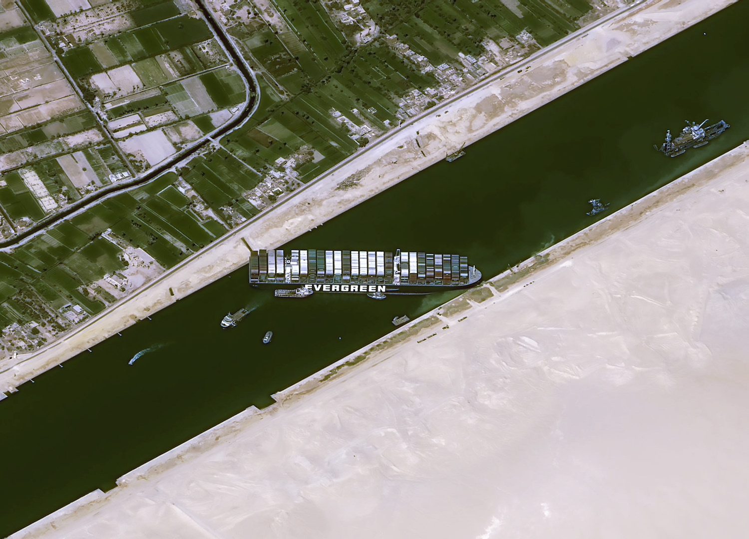 Satellite image of Ever Given Aground