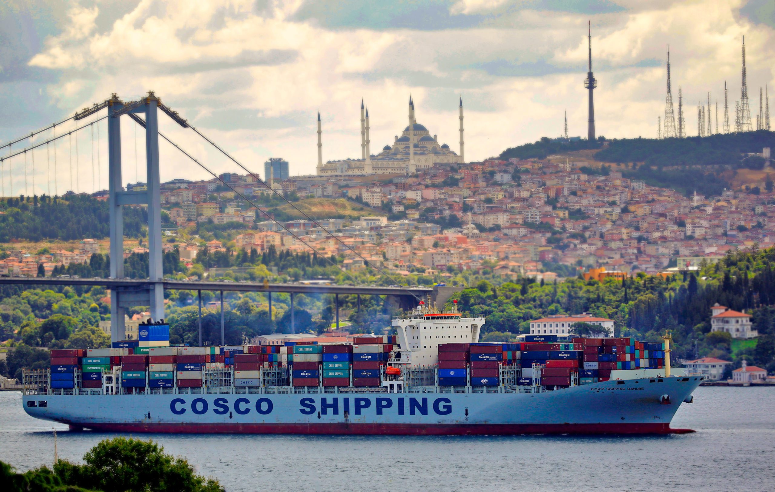 COSCO Containership in the Bosphorus Strait Turkey