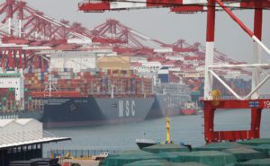 Containerships at Qingdao port, China