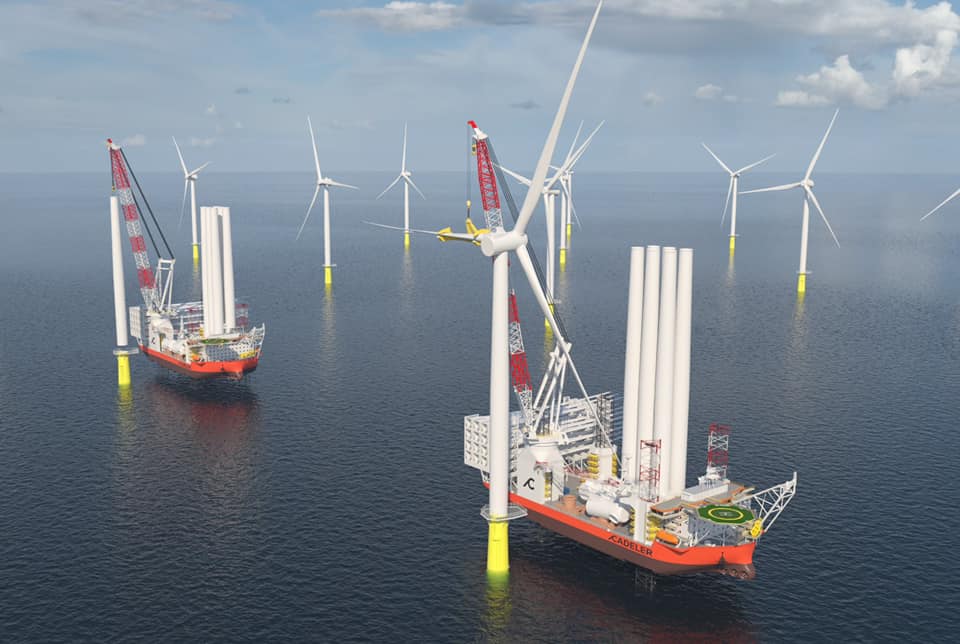 Cadeler wtiv working at an offshore wind farm