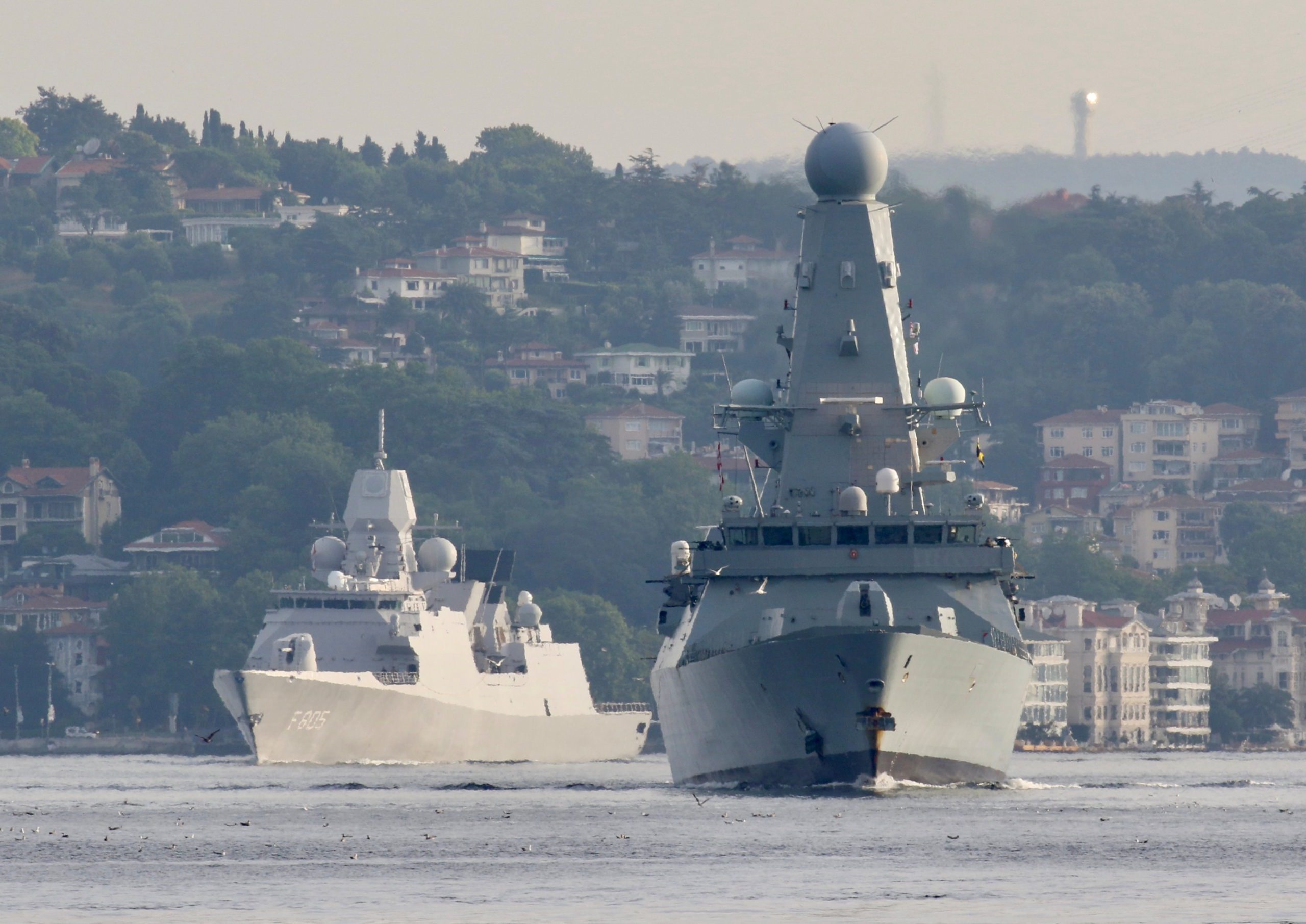 British Royal Navy destroyer HMS Defender in the Bosphorus Strait