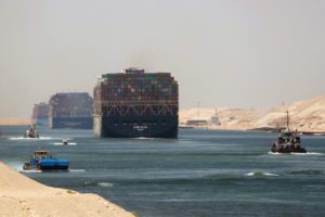 Convoy of ships in the Suez Canal