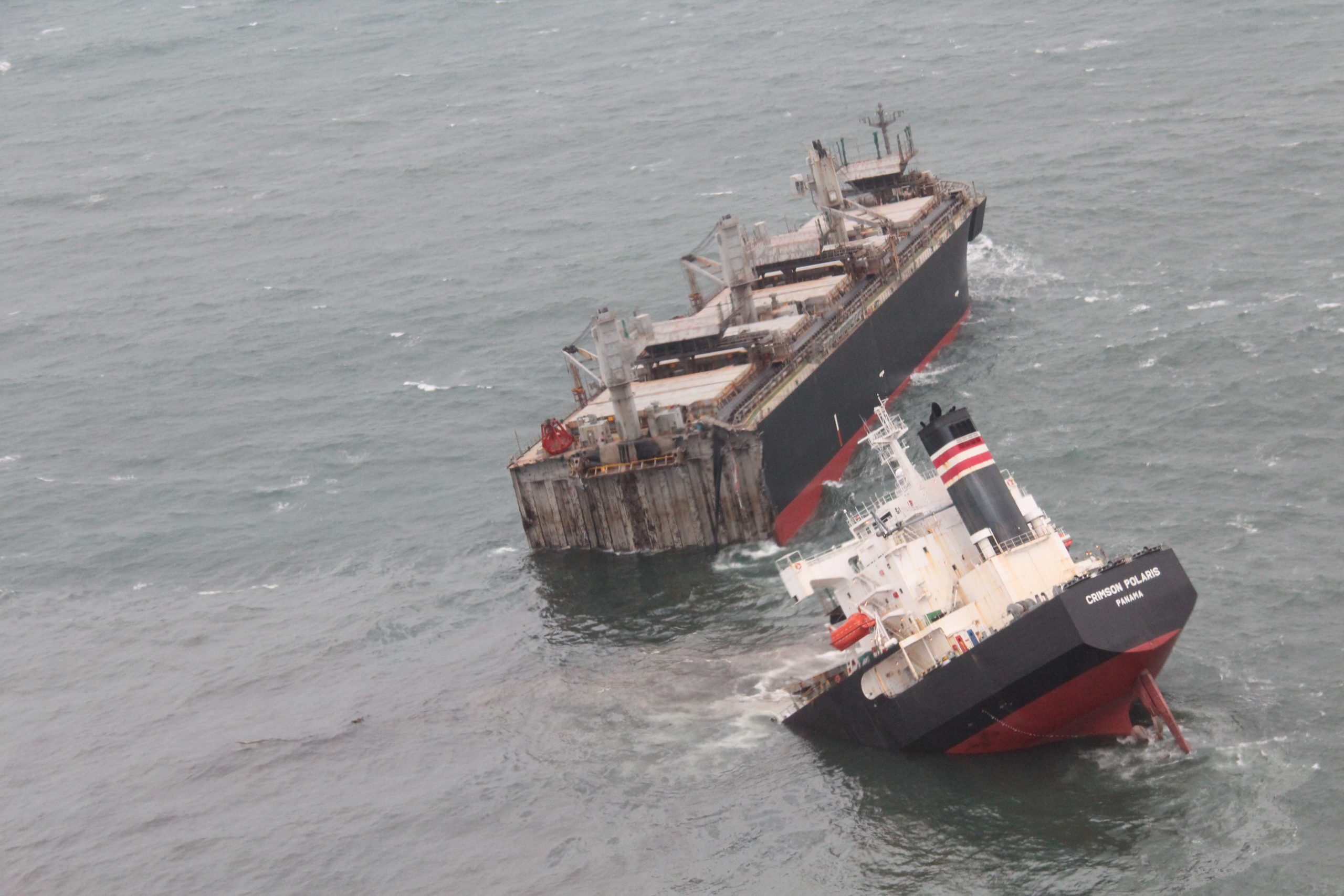 Oil Spills from Wrecked Wood Chip Carrier Crimson Polaris in Japan -Photos