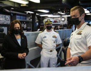 Vice President Harris aboard US Navy Warship's Bridge
