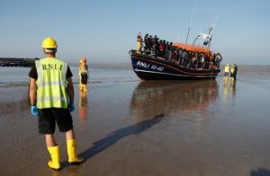 Rescued Migrants aboat Royal National Lifeboat Institution rescue boat
