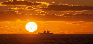 HMS Queen Elizabeth Underway at sunrise